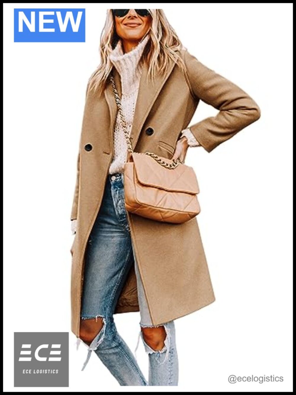 Wool Blend Peacoat Double Breasted Notch Lapel Winter Coat